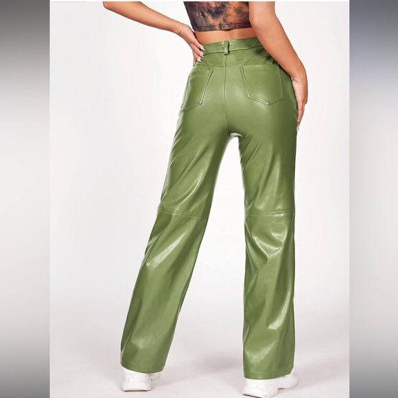 Shein Faux Leather Pants - Olive Green - Large (8/10) - Picture 3 of 13